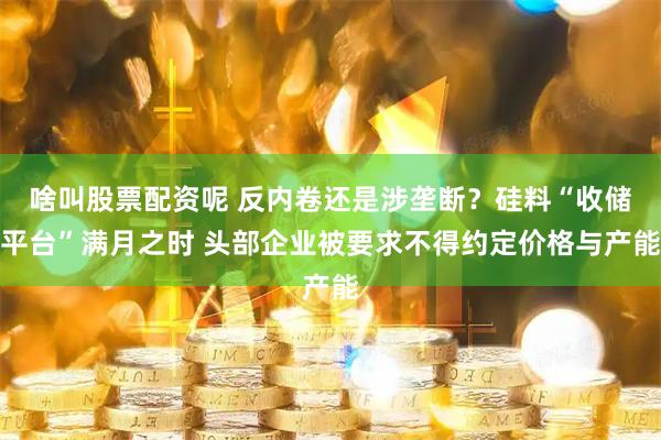 啥叫股票配资呢 反内卷还是涉垄断？硅料“收储平台”满月之时 头部企业被要求不得约定价格与产能